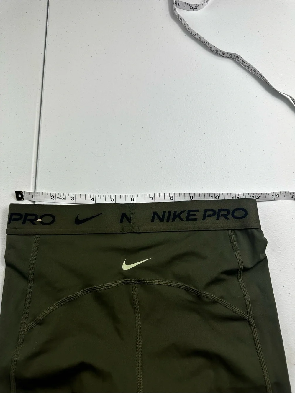 Nike Pro Olive Green Athletic Compression Shorts with Lime Trim